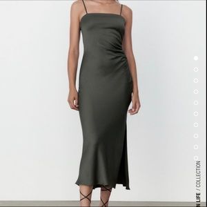 Khaki midi satin slip dress